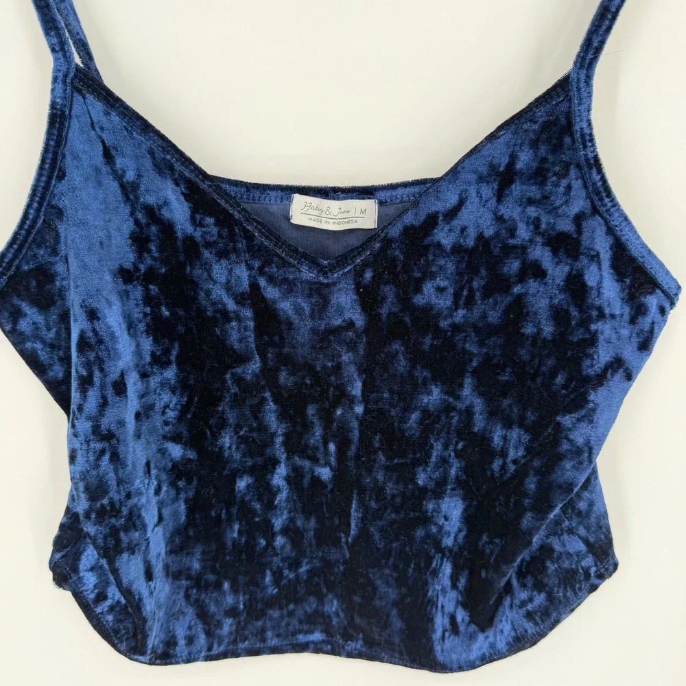 Y2K Navy Crushed Velvet Cami Crop Top Indie Grunge 90s‎ Velvet Tank